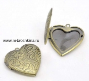 Медальон для фотографий "Сердце" бронза, 29х29 мм 